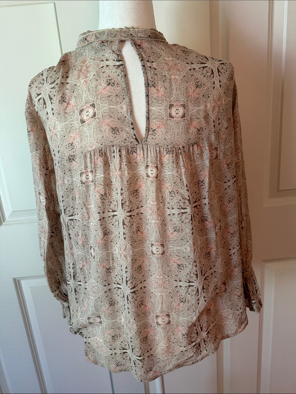 Lucky Brand Taupe Paisley Tie-Neck Blouse - Picture 3 of 5